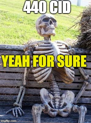 Waiting Skeleton Meme | YEAH FOR SURE 440 CID | image tagged in memes,waiting skeleton | made w/ Imgflip meme maker