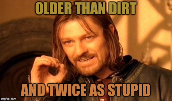 One Does Not Simply Meme | OLDER THAN DIRT AND TWICE AS STUPID | image tagged in memes,one does not simply | made w/ Imgflip meme maker