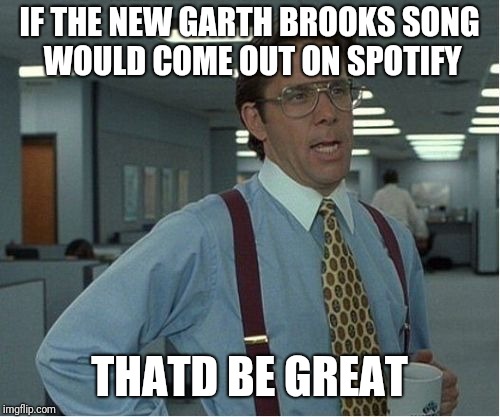 Thatd Be Great | IF THE NEW GARTH BROOKS SONG WOULD COME OUT ON SPOTIFY; THATD BE GREAT | image tagged in thatd be great | made w/ Imgflip meme maker