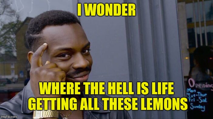Roll Safe Think About It Meme | I WONDER WHERE THE HELL IS LIFE GETTING ALL THESE LEMONS | image tagged in memes,roll safe think about it | made w/ Imgflip meme maker