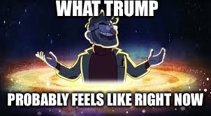 Gravity Falls |  WHAT TRUMP; PROBABLY FEELS LIKE RIGHT NOW | image tagged in gravity falls | made w/ Imgflip meme maker