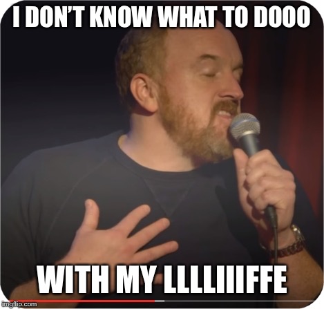 I DON’T KNOW WHAT TO DOOO; WITH MY LLLLIIIFFE | image tagged in louie ck my life | made w/ Imgflip meme maker