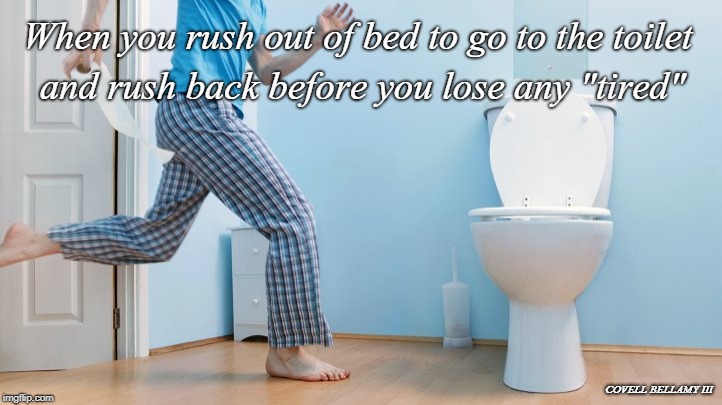 Running to bathroom | When you rush out of bed to go to the toilet and rush back before you lose any "tired"; COVELL BELLAMY III | image tagged in running to bathroom | made w/ Imgflip meme maker