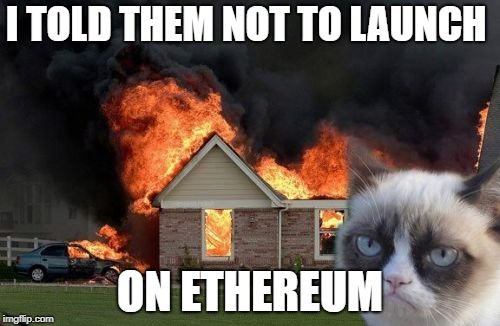 Burn Kitty Meme | I TOLD THEM NOT TO LAUNCH; ON ETHEREUM | image tagged in memes,burn kitty,grumpy cat | made w/ Imgflip meme maker