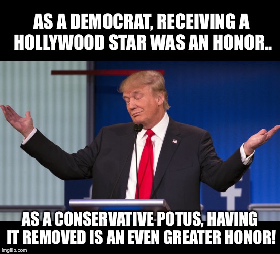 Maga! | AS A DEMOCRAT, RECEIVING A HOLLYWOOD STAR WAS AN HONOR.. AS A CONSERVATIVE POTUS, HAVING IT REMOVED IS AN EVEN GREATER HONOR! | image tagged in maga | made w/ Imgflip meme maker