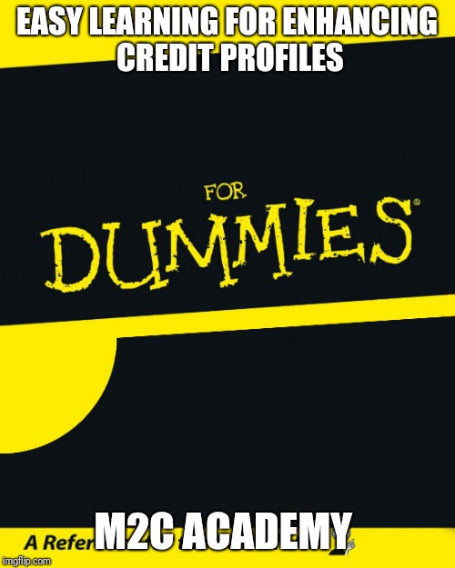 For Dummies |  EASY LEARNING FOR ENHANCING CREDIT PROFILES; M2C ACADEMY | image tagged in for dummies | made w/ Imgflip meme maker