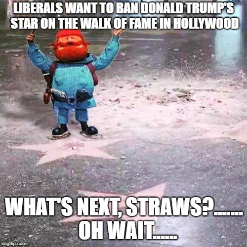 Yukon Cornelius - Making the Hollywood Walk of Fame Great Again! | LIBERALS WANT TO BAN DONALD TRUMP'S STAR ON THE WALK OF FAME IN HOLLYWOOD; WHAT'S NEXT, STRAWS?.......  OH WAIT...... | image tagged in yukon cornelius - making the hollywood walk of fame great again | made w/ Imgflip meme maker