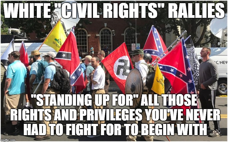 the snowiest of the snowflakes | WHITE "CIVIL RIGHTS" RALLIES; "STANDING UP FOR" ALL THOSE RIGHTS AND PRIVILEGES YOU'VE NEVER HAD TO FIGHT FOR TO BEGIN WITH | image tagged in white privilege,civil rights,snowflakes,neo-nazis,kkk | made w/ Imgflip meme maker