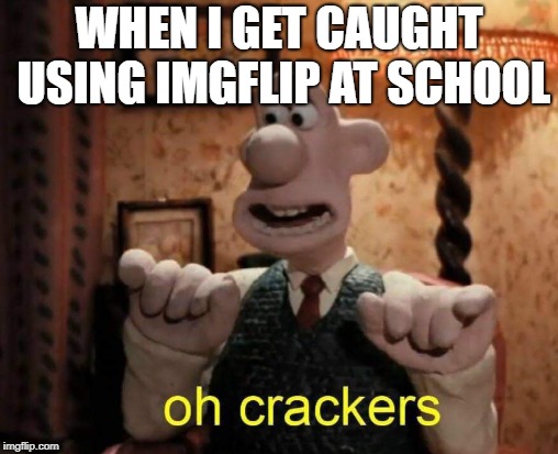 Oh crackers! | WHEN I GET CAUGHT USING IMGFLIP AT SCHOOL | image tagged in memes,funny,school,imgflip,dank memes,wallace and gromit | made w/ Imgflip meme maker