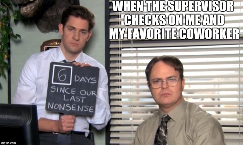 WHEN THE SUPERVISOR CHECKS ON ME AND MY FAVORITE COWORKER | image tagged in memes,funny,the office | made w/ Imgflip meme maker