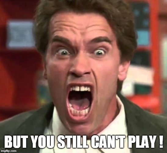 Arnold yelling | BUT YOU STILL CAN'T PLAY ! | image tagged in arnold yelling | made w/ Imgflip meme maker