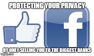 Trading user info to banks for data | PROTECTING YOUR PRIVACY; BY ONLY SELLING YOU TO THE BIGGEST BANKS | image tagged in facebook privacy,facebook,facebook sucks | made w/ Imgflip meme maker