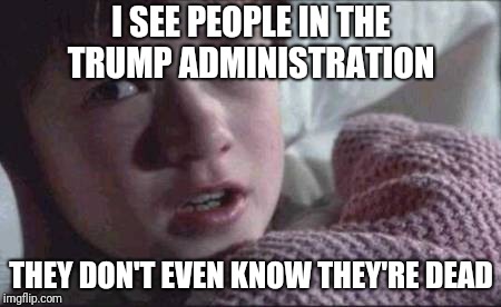 I See Dead People Meme | I SEE PEOPLE IN THE TRUMP ADMINISTRATION; THEY DON'T EVEN KNOW THEY'RE DEAD | image tagged in memes,i see dead people | made w/ Imgflip meme maker