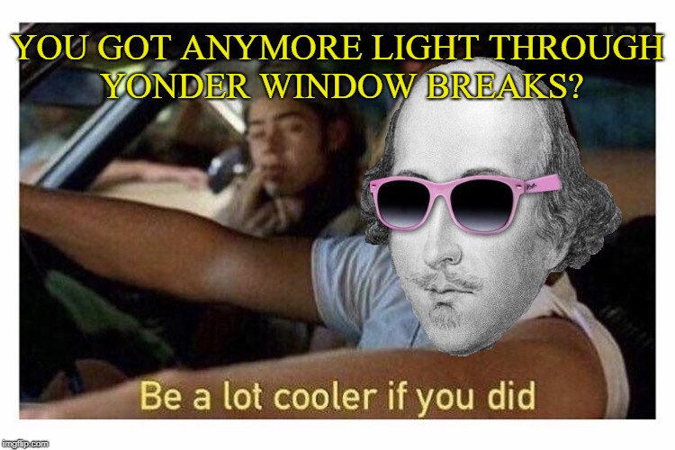 Shaked & Confused | YOU GOT ANYMORE LIGHT THROUGH YONDER WINDOW BREAKS? | image tagged in funny memes,shakespeare,dazed and confused,cooler | made w/ Imgflip meme maker