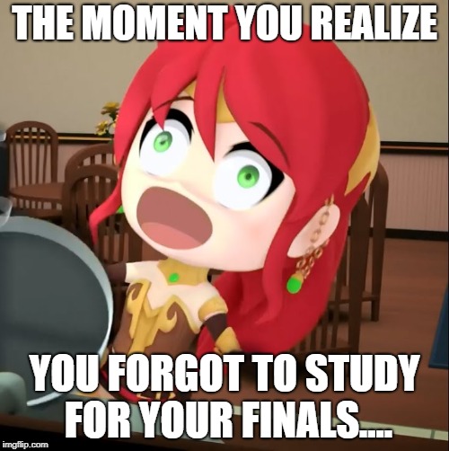 Relatable.... | THE MOMENT YOU REALIZE; YOU FORGOT TO STUDY FOR YOUR FINALS.... | image tagged in rwby,rwby chibi,funny,studying,forgot,school | made w/ Imgflip meme maker