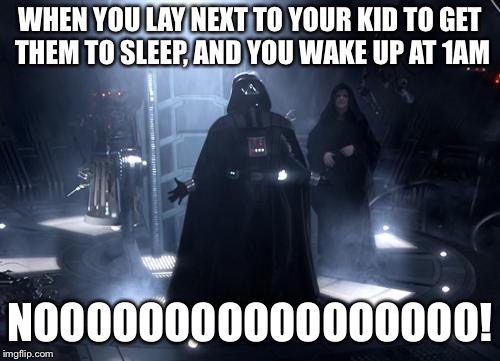 Sorry Pal, You're On Your Own From Now On | WHEN YOU LAY NEXT TO YOUR KID TO GET THEM TO SLEEP, AND YOU WAKE UP AT 1AM; NOOOOOOOOOOOOOOOOO! | image tagged in darth vader nooooo,darth vader,star wars,star wars no,parenting,dads | made w/ Imgflip meme maker