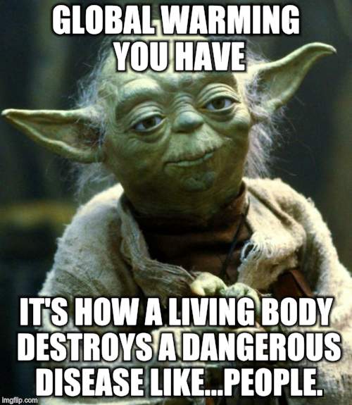 Star Wars Yoda Meme | GLOBAL WARMING YOU HAVE; IT'S HOW A LIVING BODY DESTROYS A DANGEROUS DISEASE LIKE...PEOPLE. | image tagged in memes,star wars yoda | made w/ Imgflip meme maker