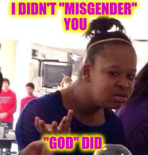 Black Girl Wat Meme | I DIDN'T "MISGENDER" YOU "GOD" DID | image tagged in memes,black girl wat | made w/ Imgflip meme maker
