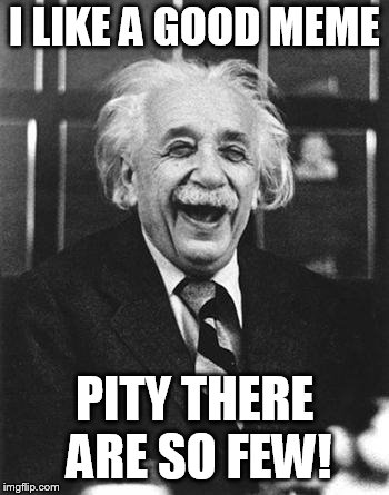 Einstein laugh | I LIKE A GOOD MEME PITY THERE ARE SO FEW! | image tagged in einstein laugh | made w/ Imgflip meme maker