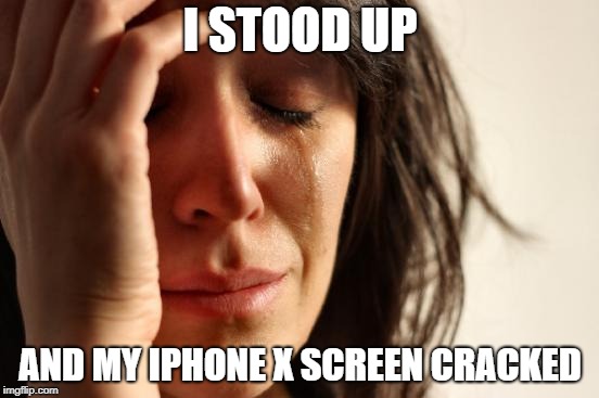 First World Problems Meme | I STOOD UP; AND MY IPHONE X SCREEN CRACKED | image tagged in memes,first world problems | made w/ Imgflip meme maker