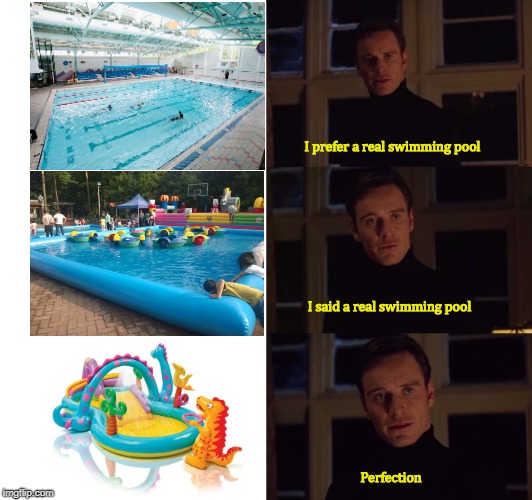 perfection | I prefer a real swimming pool; I said a real swimming pool; Perfection | image tagged in perfection | made w/ Imgflip meme maker