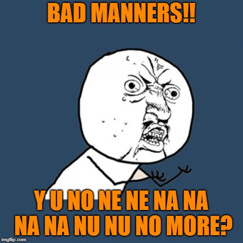 Y U No Meme | BAD MANNERS!! Y U NO NE NE NA NA NA NA NU NU NO MORE? | image tagged in memes,y u no | made w/ Imgflip meme maker