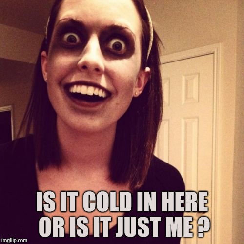 Zombie Overly Attached Girlfriend Meme | IS IT COLD IN HERE OR IS IT JUST ME ? | image tagged in memes,zombie overly attached girlfriend | made w/ Imgflip meme maker