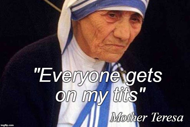 "Everyone gets on my tits"; Mother Teresa | image tagged in mother teresa | made w/ Imgflip meme maker