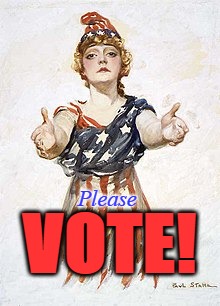 Lady Columbia Begs You! | Please; VOTE! | image tagged in vote,columbia,american,flag,civic duty | made w/ Imgflip meme maker