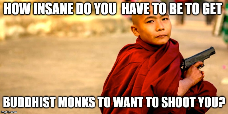 HOW INSANE DO YOU  HAVE TO BE TO GET BUDDHIST MONKS TO WANT TO SHOOT YOU? | made w/ Imgflip meme maker