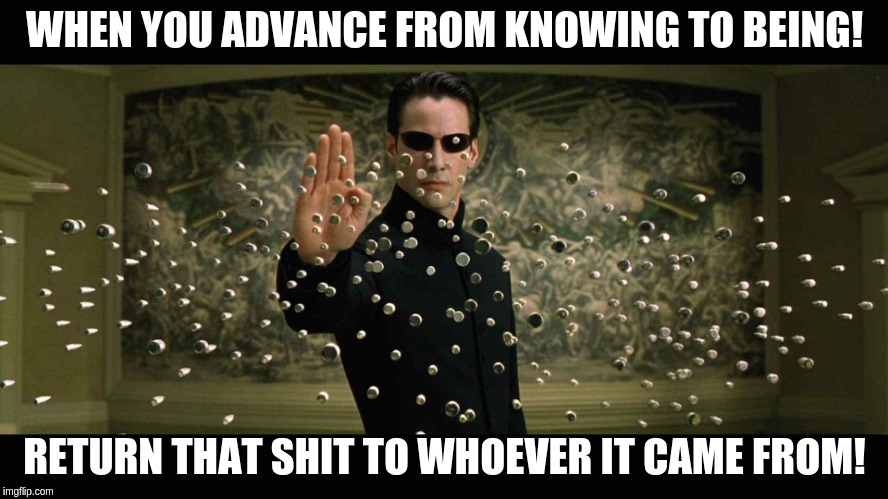 WHEN YOU ADVANCE FROM KNOWING TO BEING! RETURN THAT SHIT TO WHOEVER IT CAME FROM! | image tagged in matrix | made w/ Imgflip meme maker