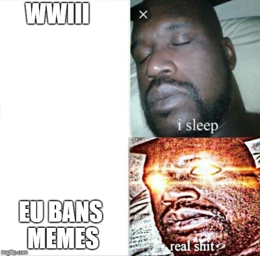 Sleeping Shaq | WWIII; EU BANS MEMES | image tagged in memes,sleeping shaq | made w/ Imgflip meme maker