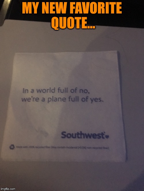 Airplane Napkin Quote | MY NEW FAVORITE QUOTE... | image tagged in airplane,quotes | made w/ Imgflip meme maker