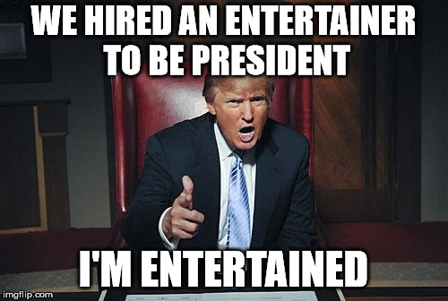 Donald Trump You're Fired | WE HIRED AN ENTERTAINER TO BE PRESIDENT I'M ENTERTAINED | image tagged in donald trump you're fired | made w/ Imgflip meme maker