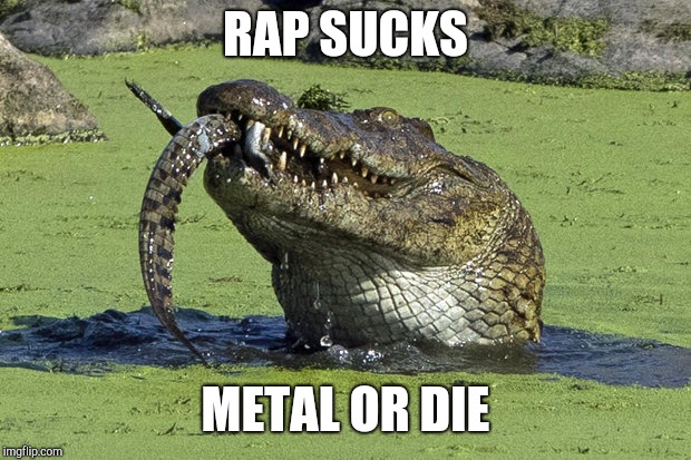 Cannibal Croc | RAP SUCKS; METAL OR DIE | image tagged in cannibal croc,memes | made w/ Imgflip meme maker