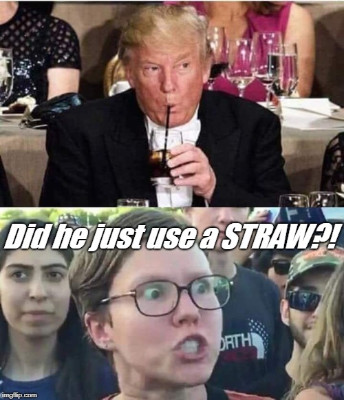 Future headline on CNN... |  Did he just use a STRAW?! | image tagged in president trump,straw ban,triggered liberal,plastic straws,memes | made w/ Imgflip meme maker