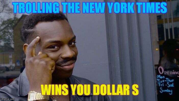 Roll Safe Think About It Meme | TROLLING THE NEW YORK TIMES; WINS YOU DOLLAR S | image tagged in memes,roll safe think about it | made w/ Imgflip meme maker