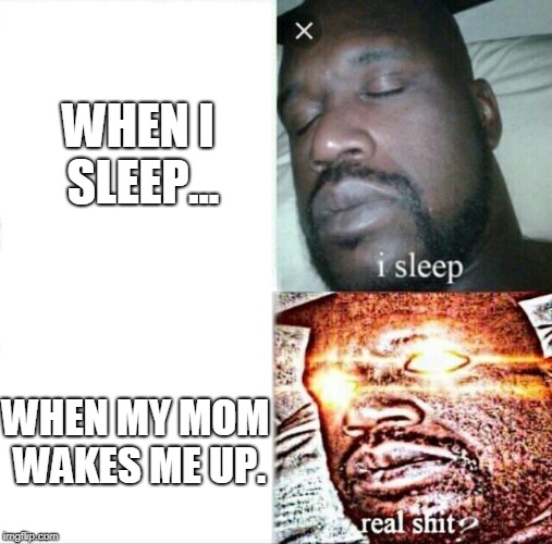 Sleeping Shaq Meme | WHEN I SLEEP... WHEN MY MOM WAKES ME UP. | image tagged in memes,sleeping shaq | made w/ Imgflip meme maker