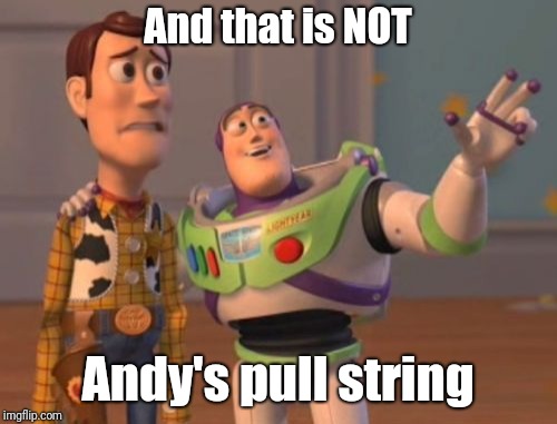 Oh my | And that is NOT; Andy's pull string | image tagged in memes,x x everywhere | made w/ Imgflip meme maker