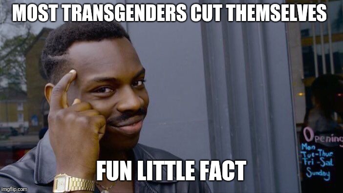 Roll Safe Think About It Meme | MOST TRANSGENDERS CUT THEMSELVES FUN LITTLE FACT | image tagged in memes,roll safe think about it | made w/ Imgflip meme maker