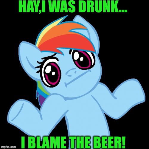 Pony Shrugs Meme |  HAY,I WAS DRUNK... I BLAME THE BEER! | image tagged in memes,pony shrugs | made w/ Imgflip meme maker