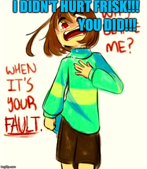  I DIDN'T HURT FRISK!!! YOU DID!!! | image tagged in hii'm charahe he | made w/ Imgflip meme maker