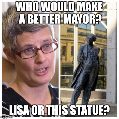 WHO WOULD MAKE A BETTER MAYOR? LISA OR THIS STATUE? | image tagged in lisa vs the statue | made w/ Imgflip meme maker