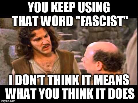 Inigo Montoya | YOU KEEP USING THAT WORD "FASCIST"; I DON'T THINK IT MEANS WHAT YOU THINK IT DOES | image tagged in inigo montoya | made w/ Imgflip meme maker