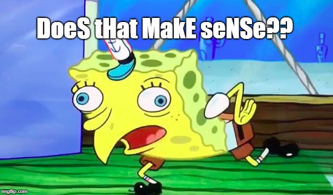 mOCkiNg sPonGEbOb | DoeS tHat MakE seNSe?? | image tagged in mocking spongebob | made w/ Imgflip meme maker