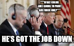 Trump not listening | ***"WHAT COLOR AM I GOING TO PAINT AIR FORCE ONE?"*** HE'S GOT THE JOB DOWN | image tagged in trump not listening | made w/ Imgflip meme maker