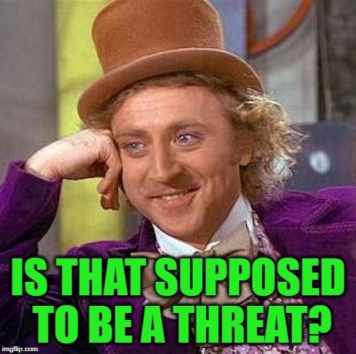 Creepy Condescending Wonka Meme | IS THAT SUPPOSED TO BE A THREAT? | image tagged in memes,creepy condescending wonka | made w/ Imgflip meme maker