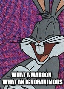 WHAT A MAROON, WHAT AN IGNORANIMOUS | image tagged in laughing bugs bunny | made w/ Imgflip meme maker