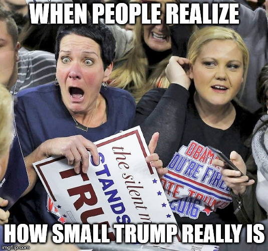 Trump supporters | WHEN PEOPLE REALIZE HOW SMALL TRUMP REALLY IS | image tagged in trump supporters | made w/ Imgflip meme maker