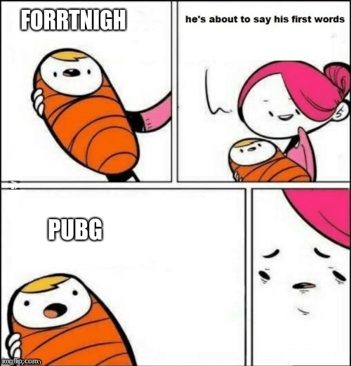 baby first words | FORRTNIGH; PUBG | image tagged in baby first words | made w/ Imgflip meme maker